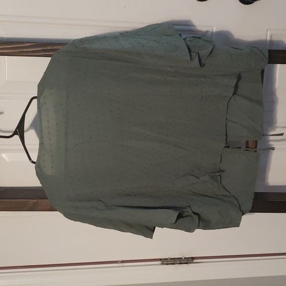 Shein Curve Sage Green Tie-Front Blouse - Picture 2 of 3